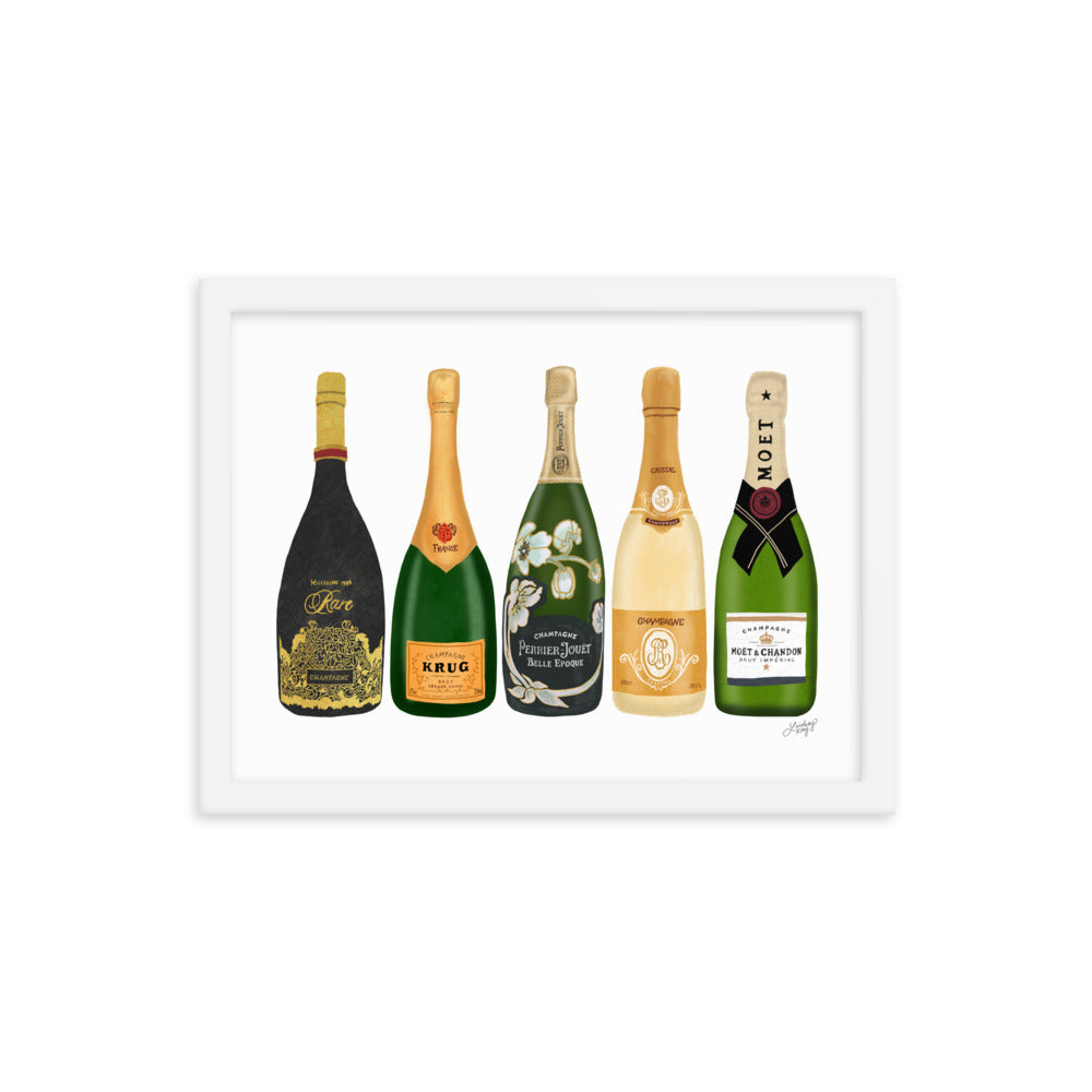 Champagne Bottles Illustration - Framed Matte Print - Lindsey Kay Collective