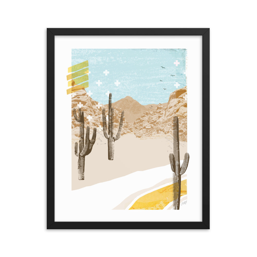 Collage de la montaña del desierto - Impresión mate enmarcada