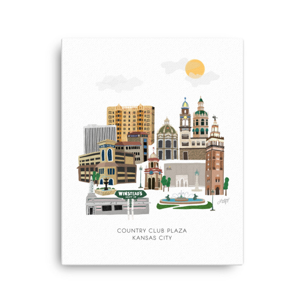 kansas city country club plaza illustration skyline cityscape on canvas designed by lindsey kay collective
