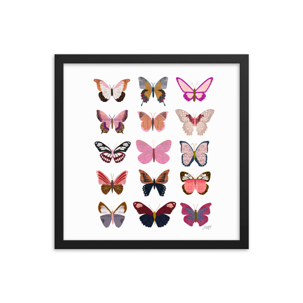 Pink Butterflies Illustration Collage - Framed Matte Print - Lindsey Kay Collective