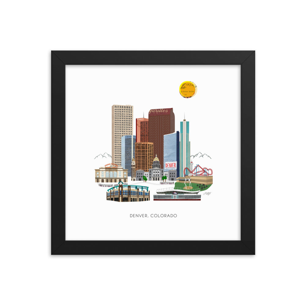Ilustración del centro de Denver - Impresión mate enmarcada