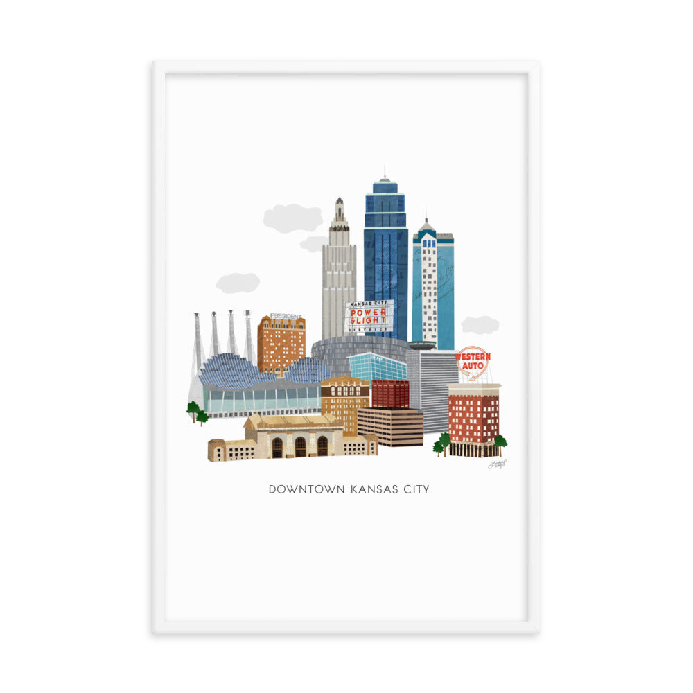 kansas city missouri downtown skyline cityscape illustration framed wall art artwork poster art print