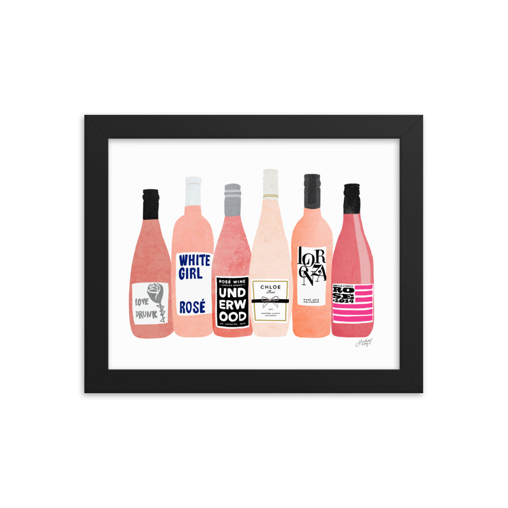 Rose Wine Bottles Illustration - Framed Matte Print - Lindsey Kay Collective