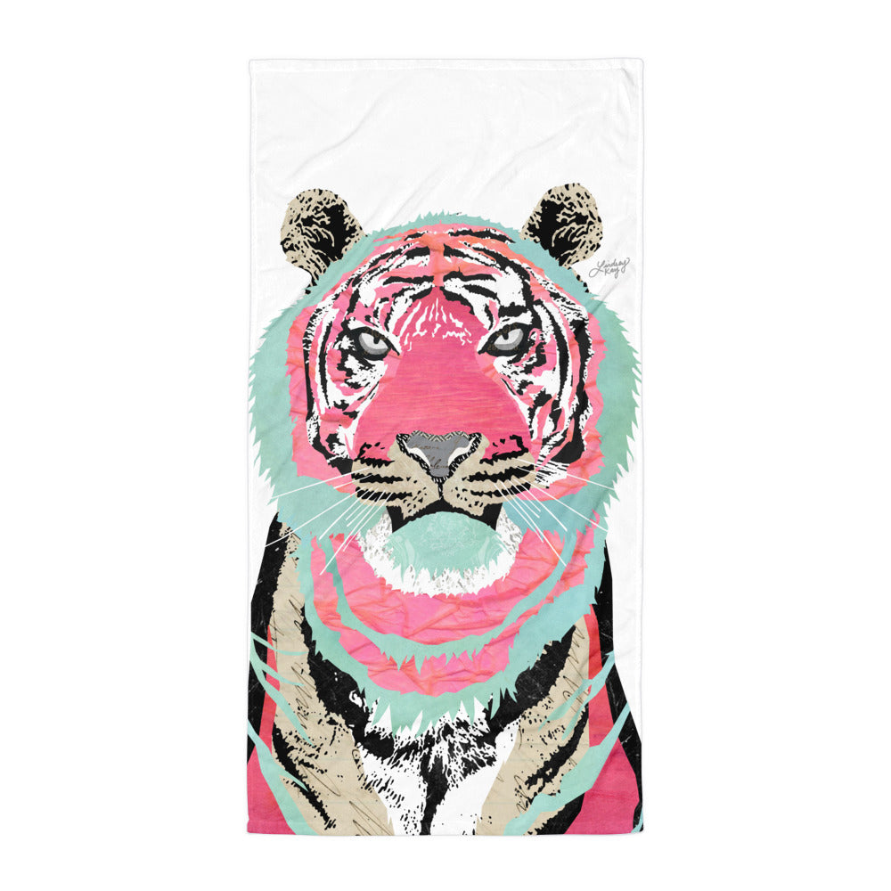 Collage de tigre rosa - Toalla de playa
