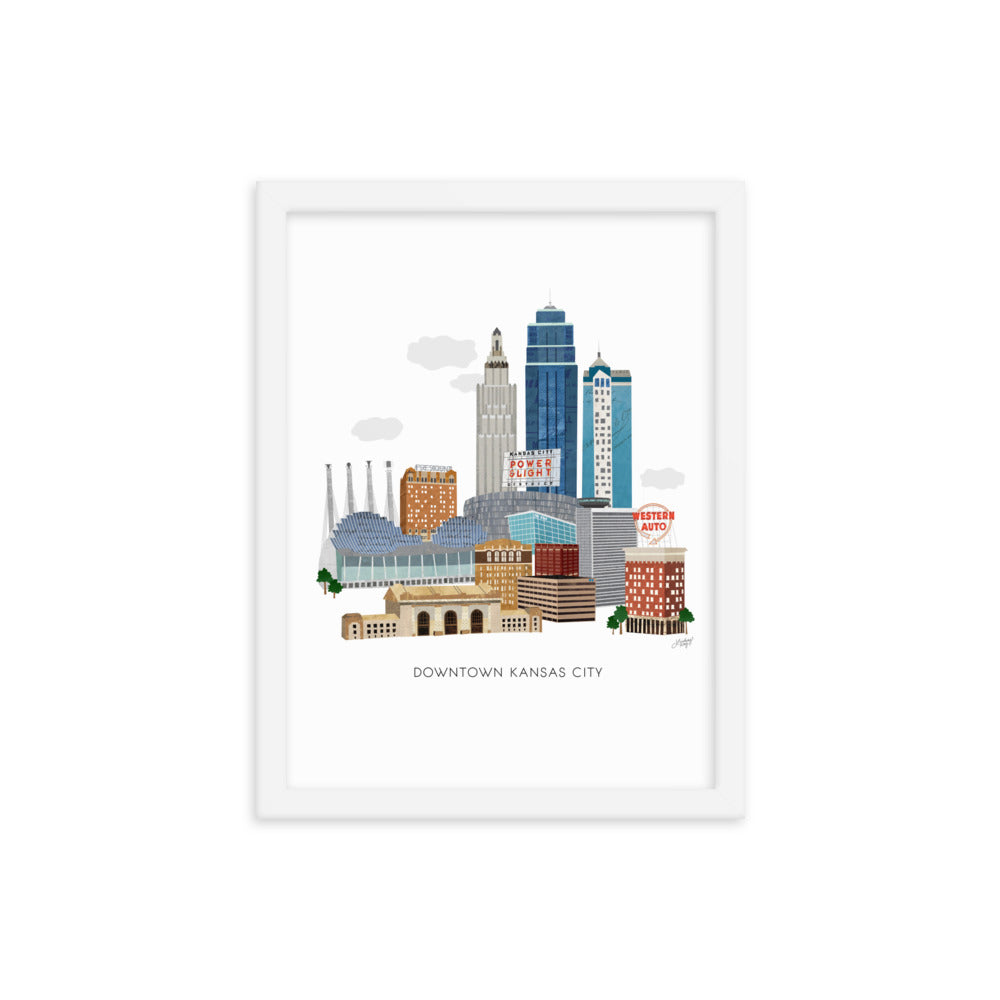 Downtown Kansas City Skyline Illustration - Framed Matte Print - Lindsey Kay Collective