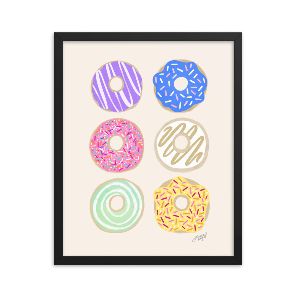Pastel Donuts Illustration - Framed Matte Print