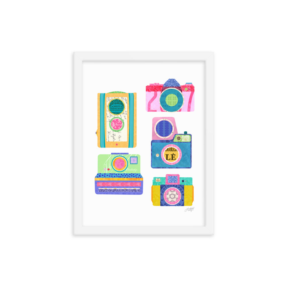 Colorful Cameras Collage - Framed Matte Print - Lindsey Kay Collective