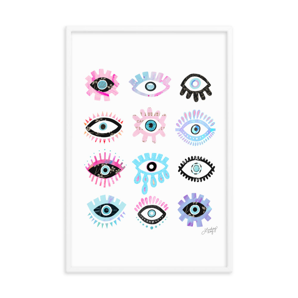 Illustration des yeux maléfiques brillants - Impression mate encadrée