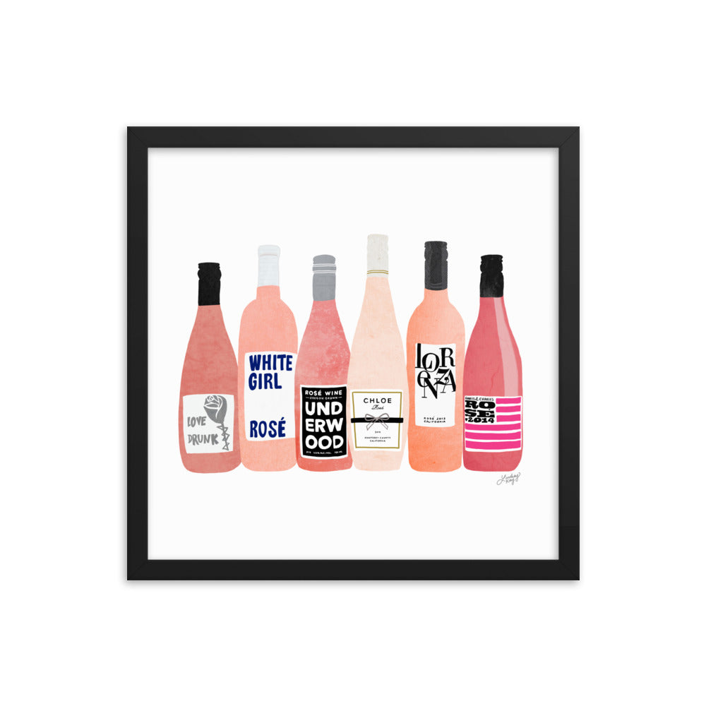 Rose Wine Bottles Illustration - Framed Matte Print