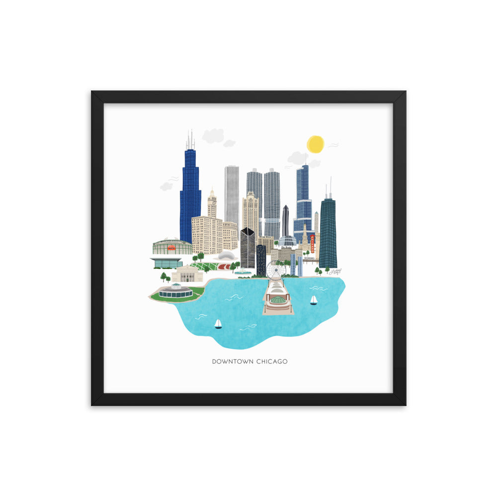 Downtown Chicago Skyline Illustration - Framed Matte Print - Lindsey Kay Collective