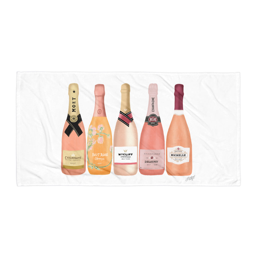 Rose Champagne Bottles Illustration - Beach Towel