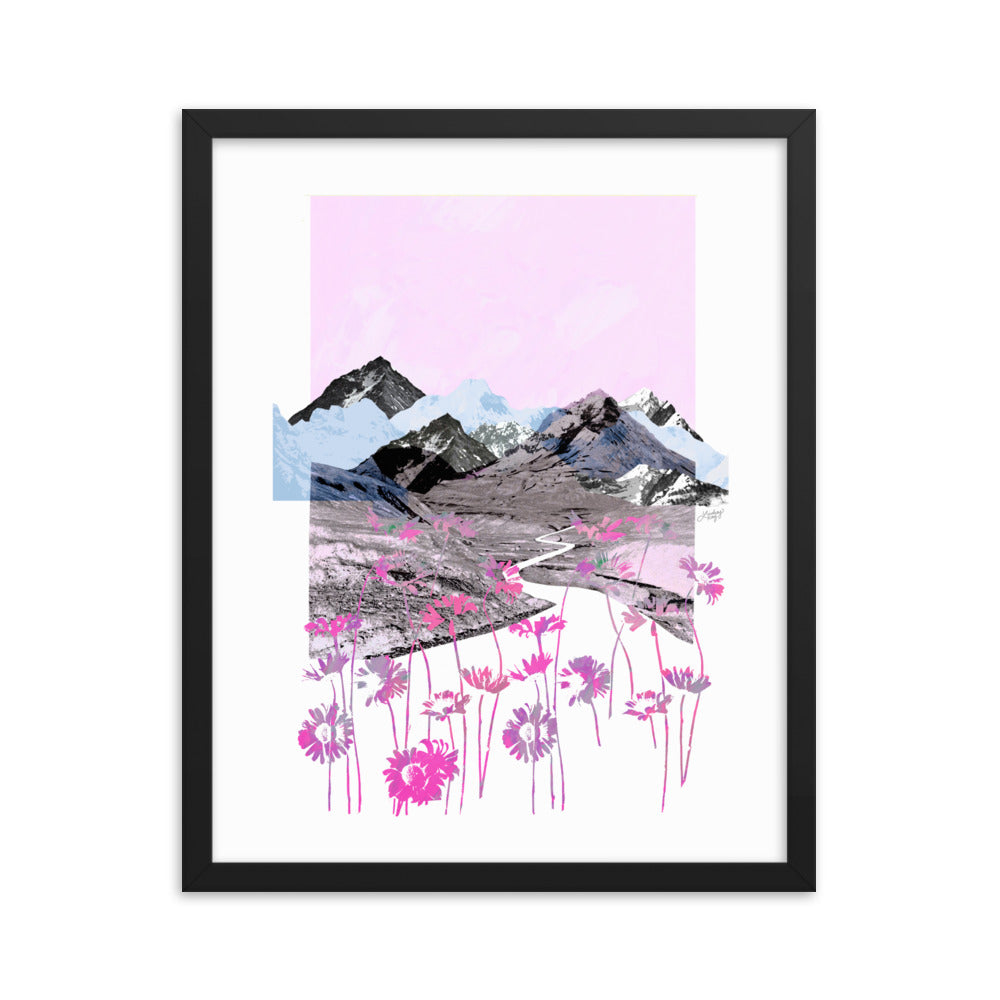 Daisy Mountain Collage (Pink Palette) -  Framed Matte Print - Lindsey Kay Collective