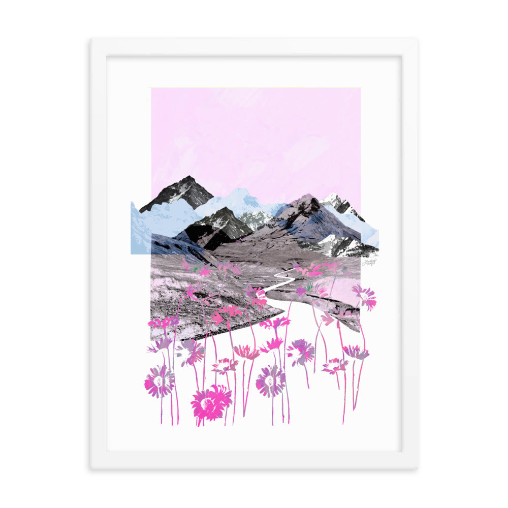 Daisy Mountain Collage (Pink Palette) -  Framed Matte Print