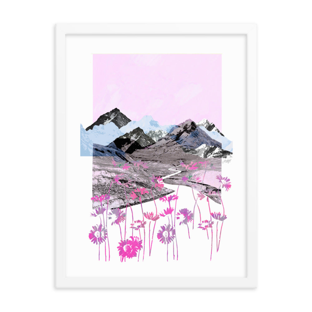 Daisy Mountain Collage (Pink Palette) -  Framed Matte Print - Lindsey Kay Collective