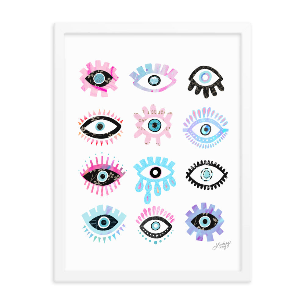 Illustration des yeux maléfiques brillants - Impression mate encadrée