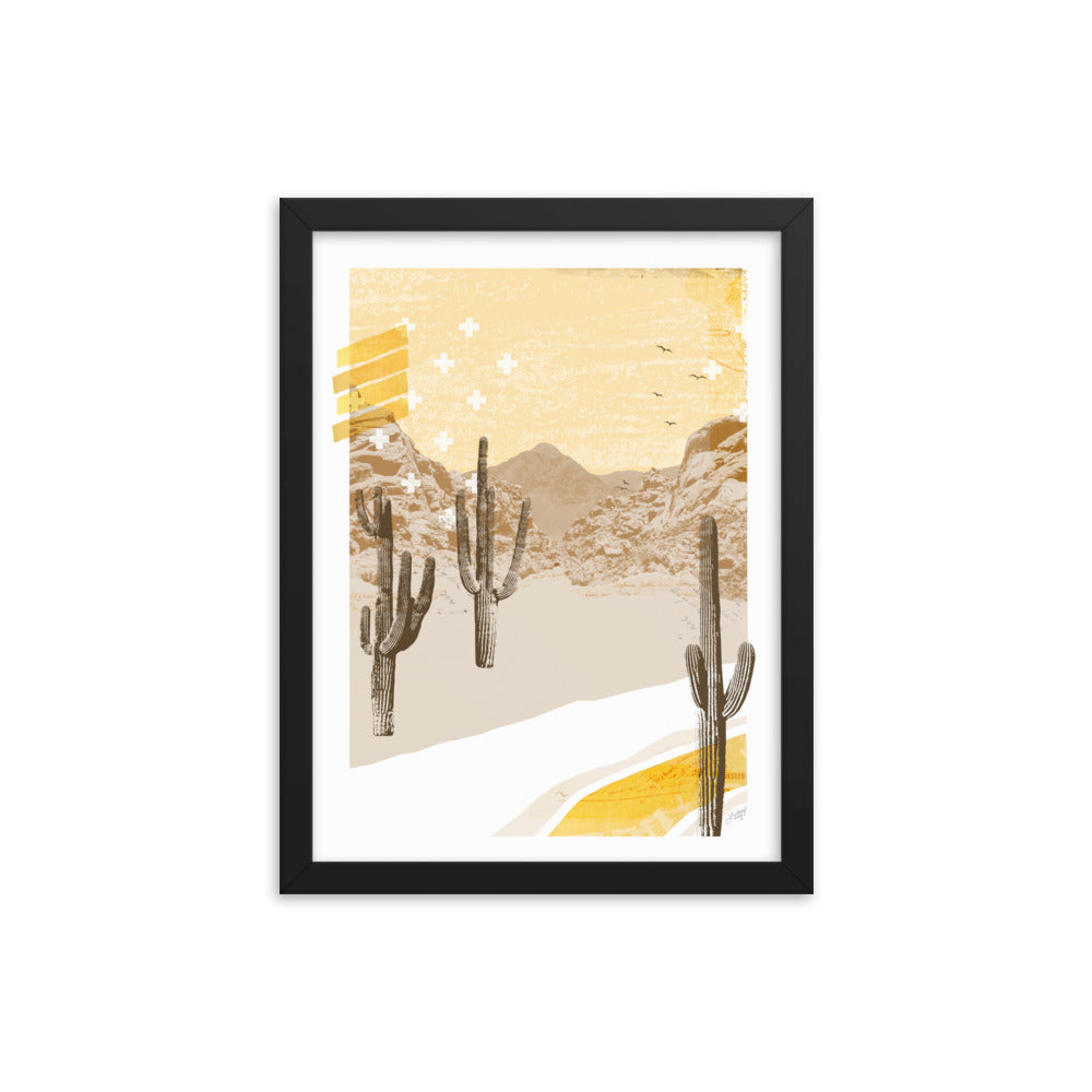 Collage de la montaña del desierto (paleta amarilla) - Impresión mate enmarcada