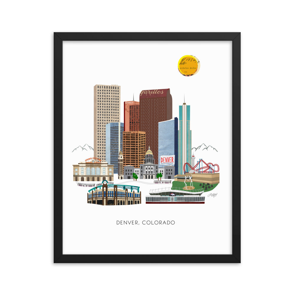 Ilustración del centro de Denver - Impresión mate enmarcada