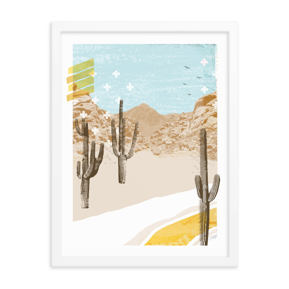 Collage de la montaña del desierto - Impresión mate enmarcada