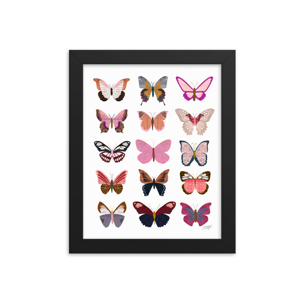Pink Butterflies Illustration Collage - Framed Matte Print - Lindsey Kay Collective
