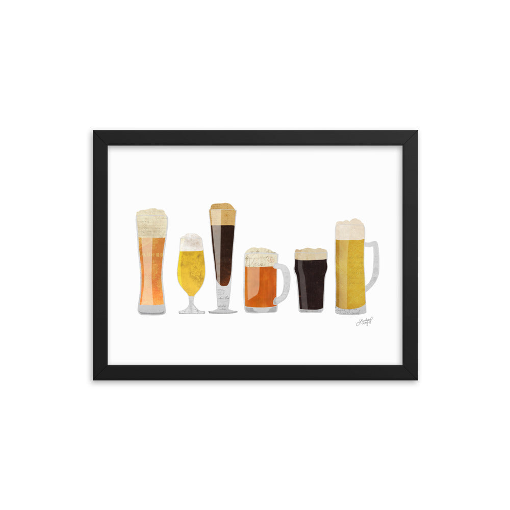 Beer Glasses Illustration - Framed Matte Print