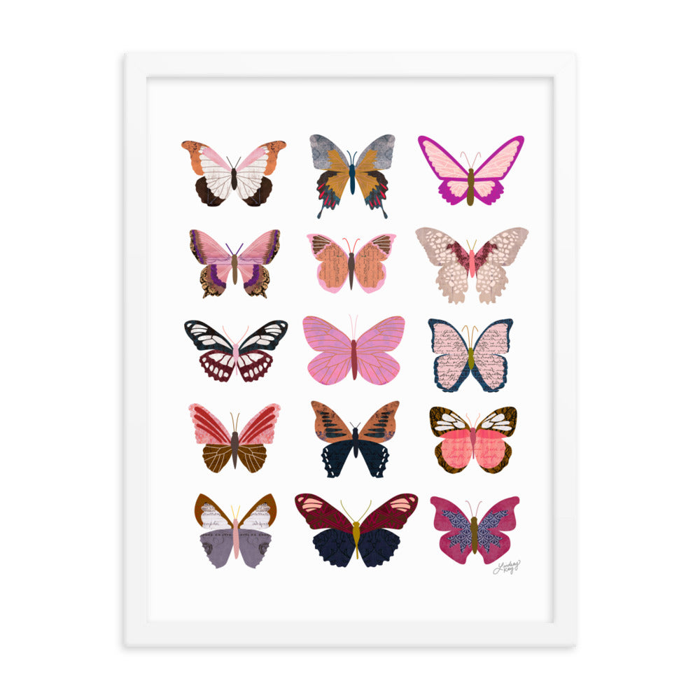 Pink Butterflies Illustration Collage - Framed Matte Print - Lindsey Kay Collective