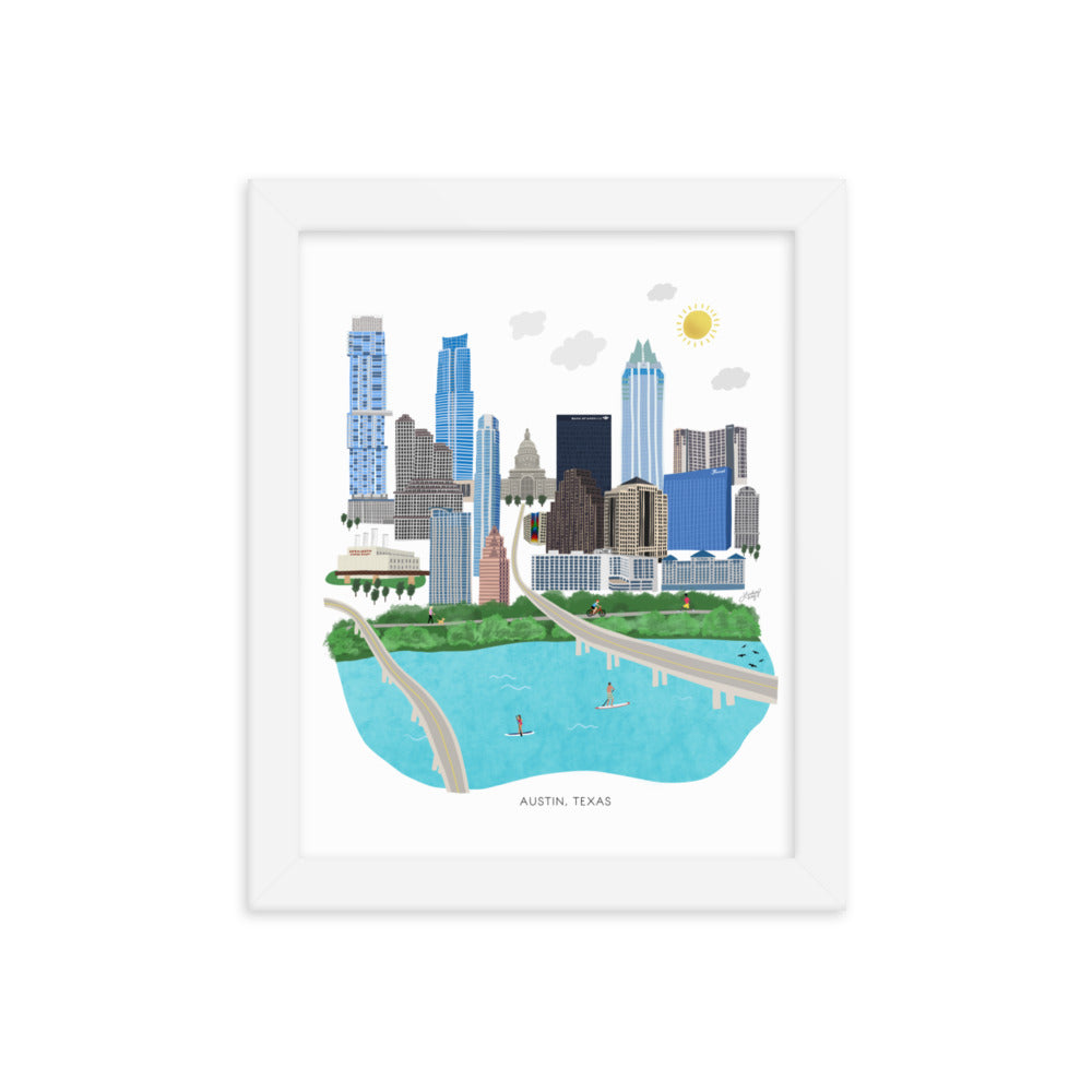 Austin Texas Illustration - Framed Matte Art Print - Lindsey Kay Collective