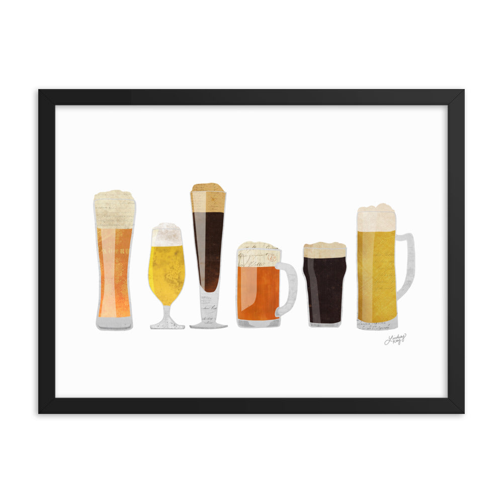 Beer Glasses Illustration - Framed Matte Print