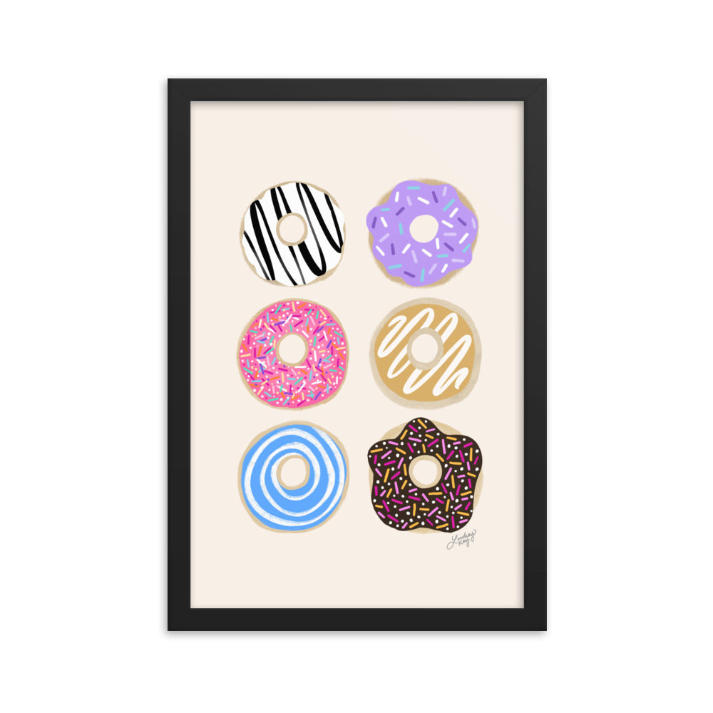 Ilustración colorida de donas - Lámina mate enmarcada