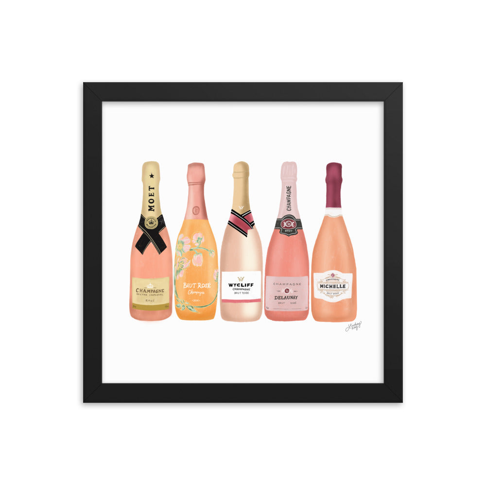 Illustration de bouteilles de champagne rose - Affiche mate encadrée