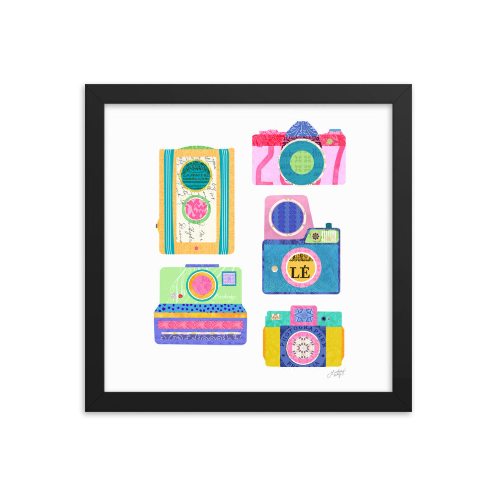 Colorful Cameras Collage - Framed Matte Print - Lindsey Kay Collective