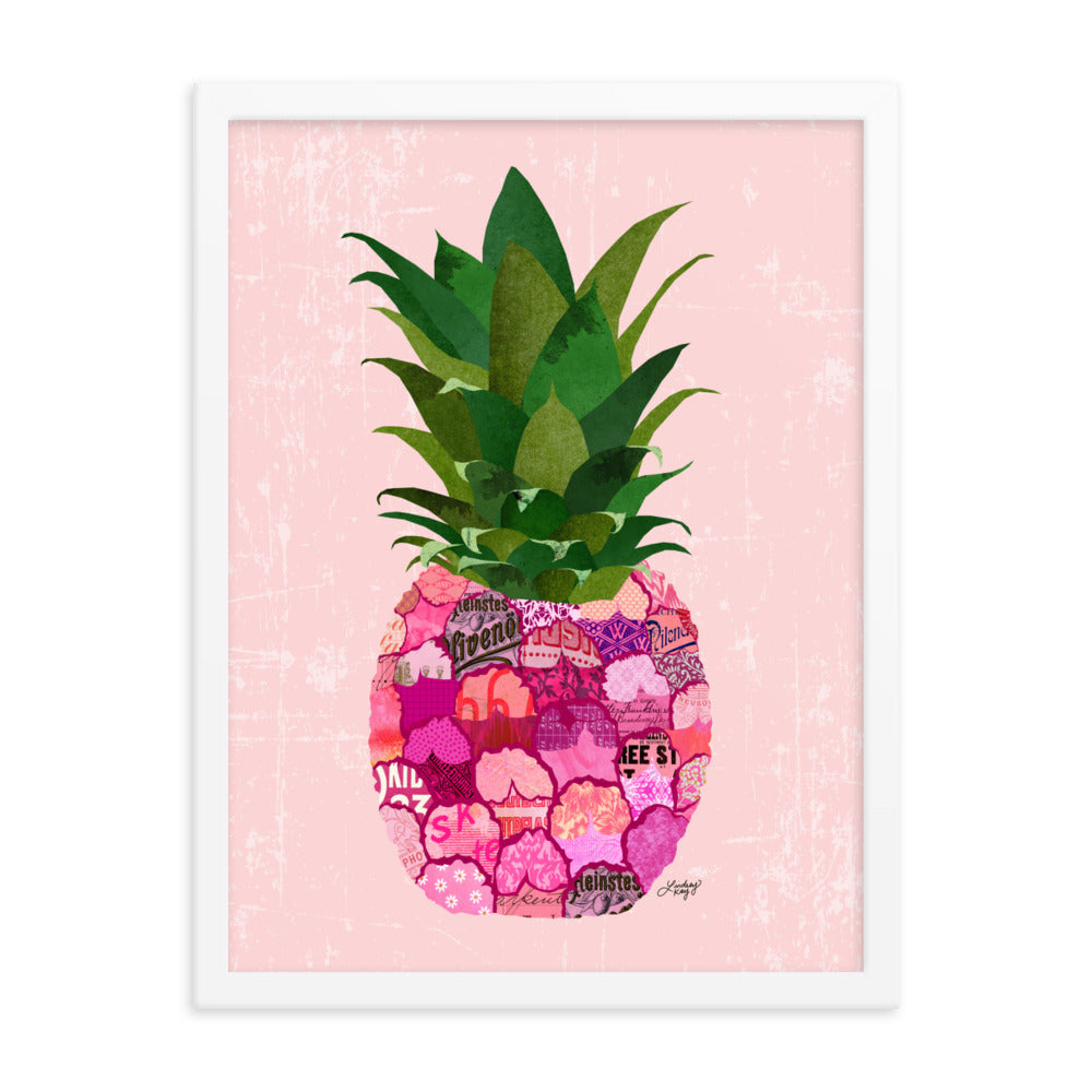 Pink Pineapple Collage - Framed Matte Print - Lindsey Kay Collective