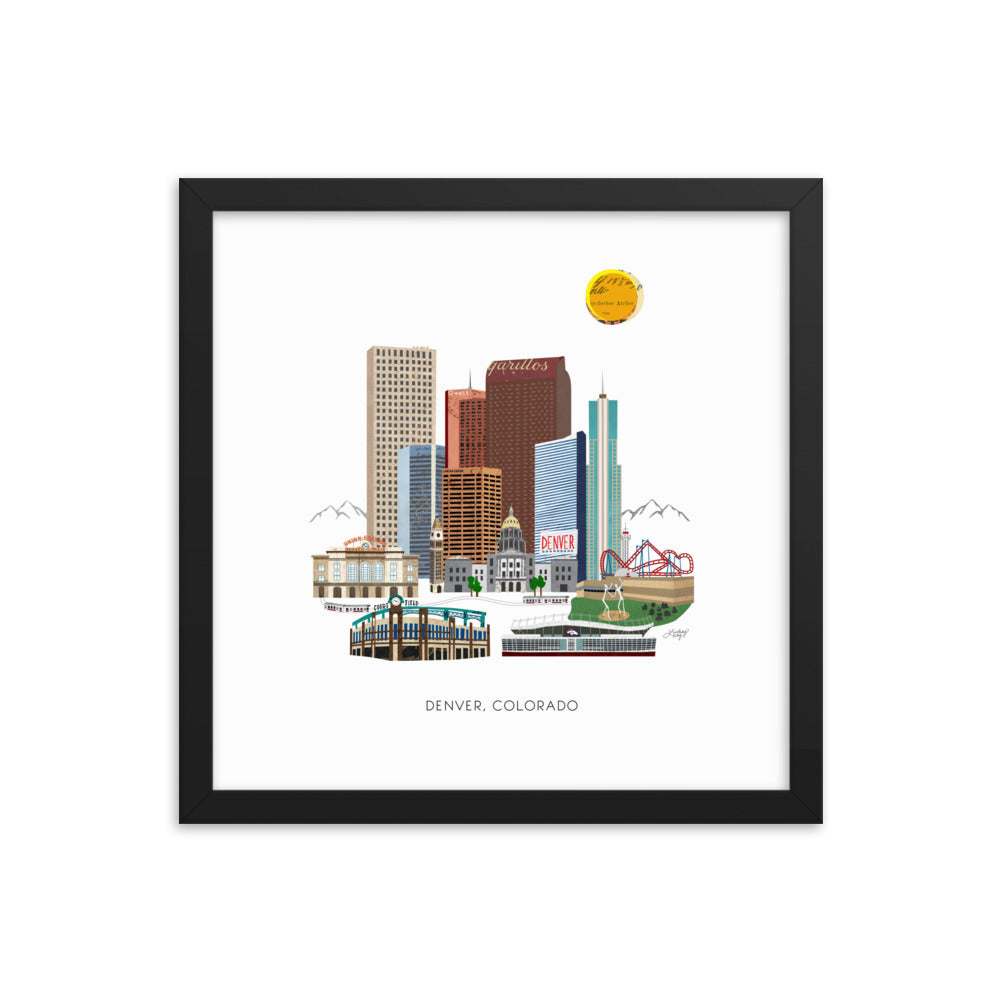 Ilustración del centro de Denver - Impresión mate enmarcada
