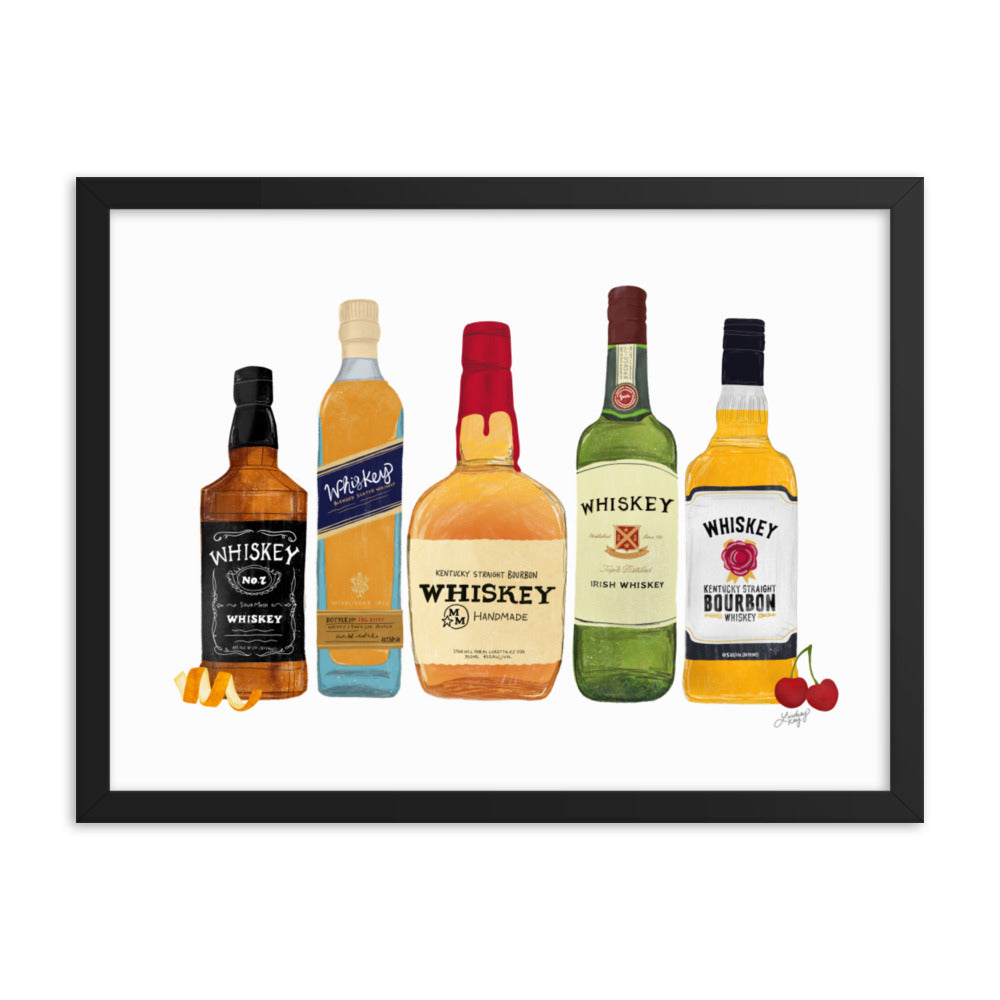 Whiskey Bottlees - Framed Matte Print - Lindsey Kay Collective