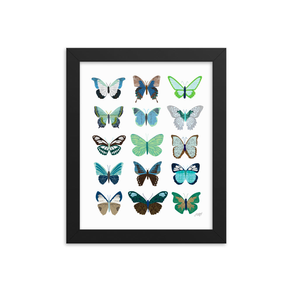 Green and Blue Butterflies Collage - Framed Matte Print