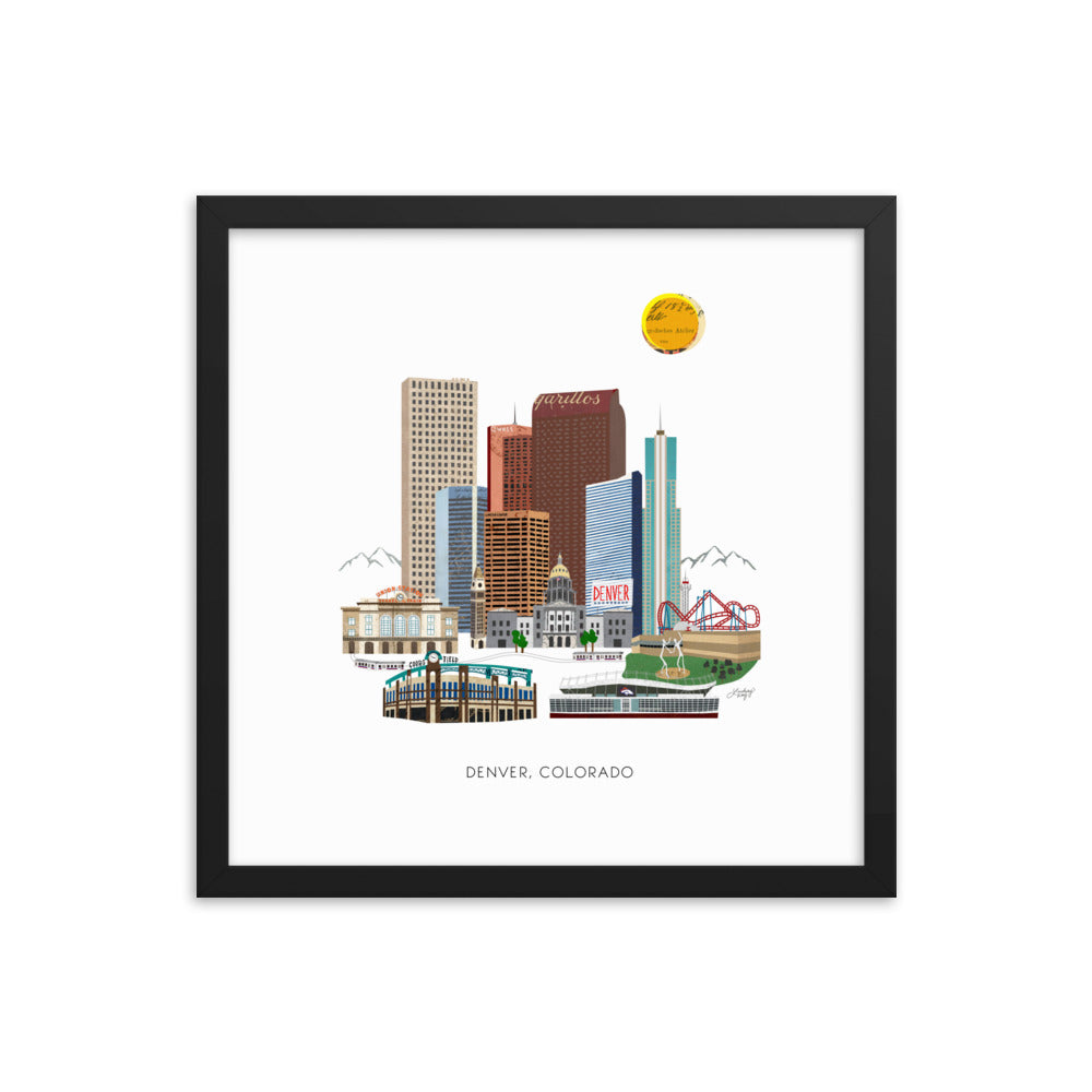 Downtown Denver Skyline Illustration - Framed Matte Print - Lindsey Kay Collective