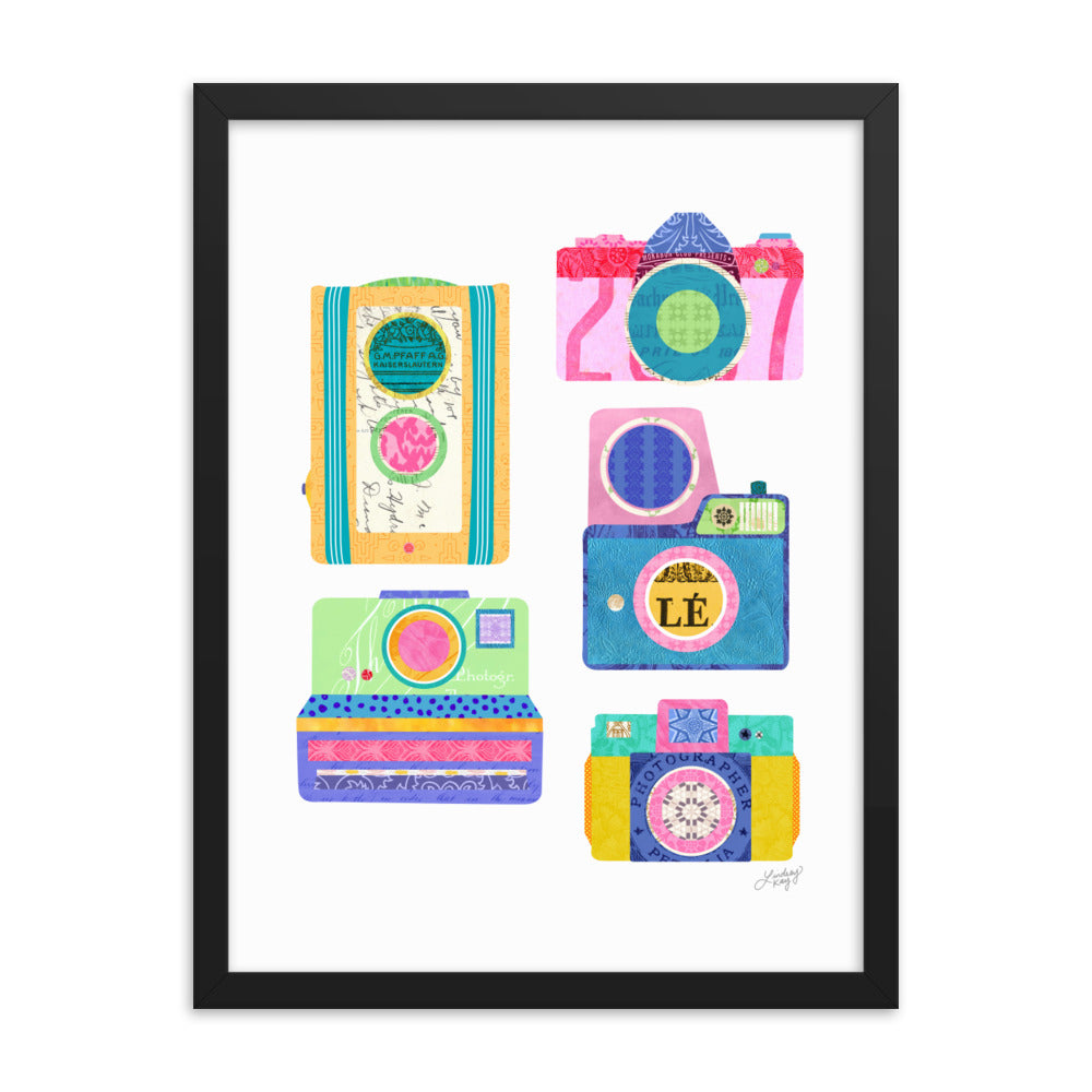 Colorful Cameras Collage - Framed Matte Print - Lindsey Kay Collective