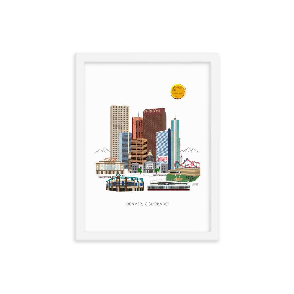 Downtown Denver Skyline Illustration - Framed Matte Print - Lindsey Kay Collective