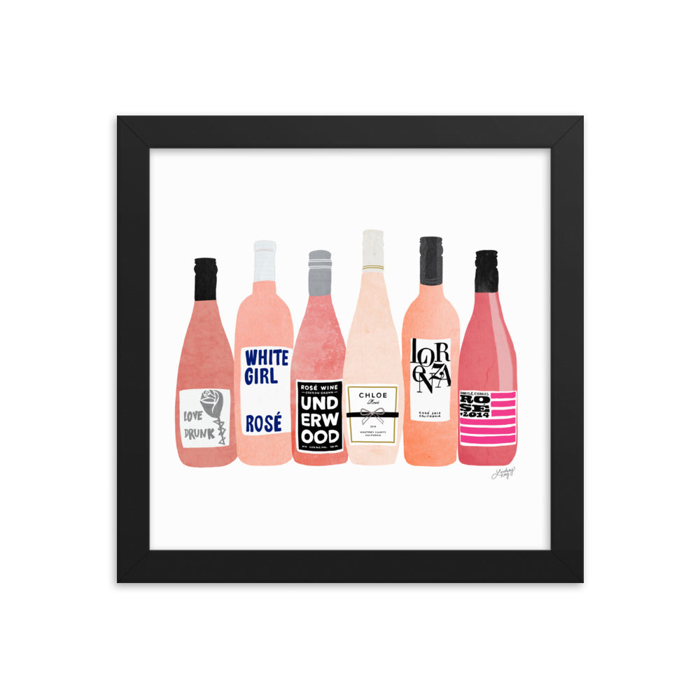 Rose Wine Bottles Illustration - Framed Matte Print - Lindsey Kay Collective