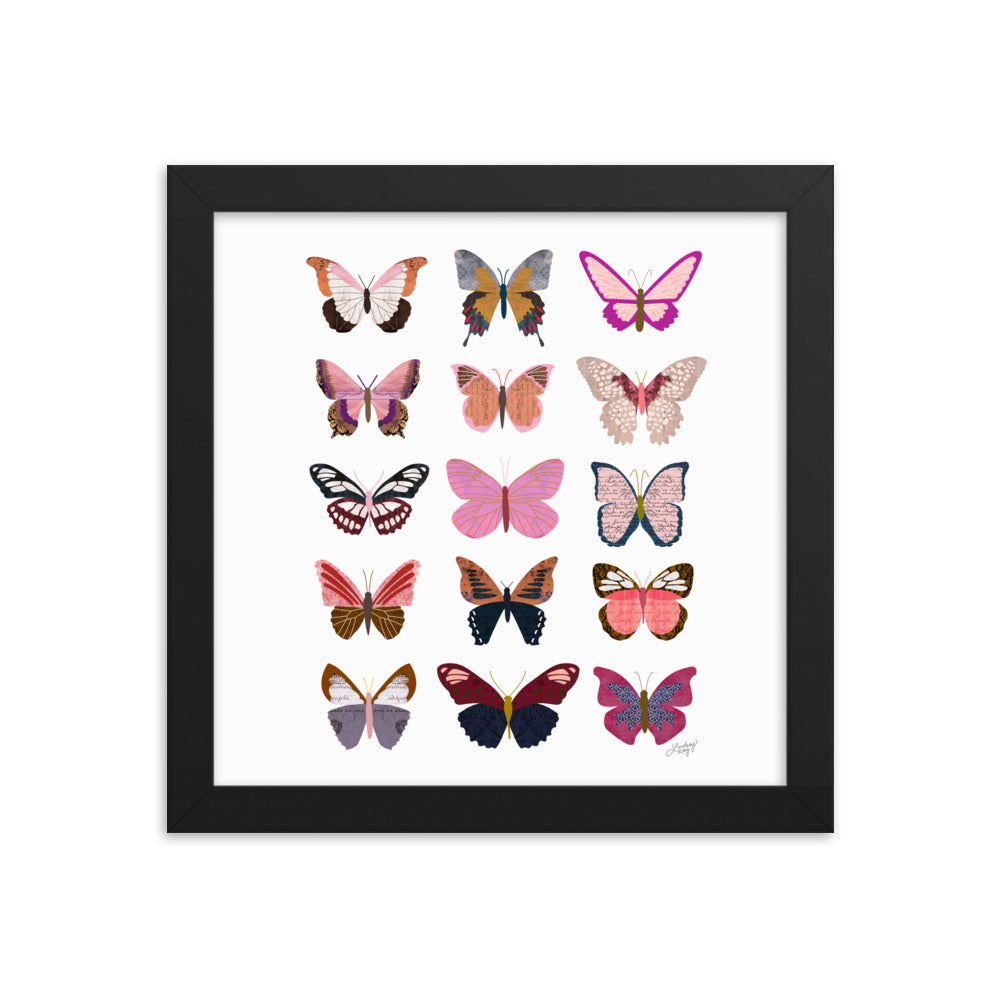 Pink Butterflies Illustration Collage - Framed Matte Print - Lindsey Kay Collective