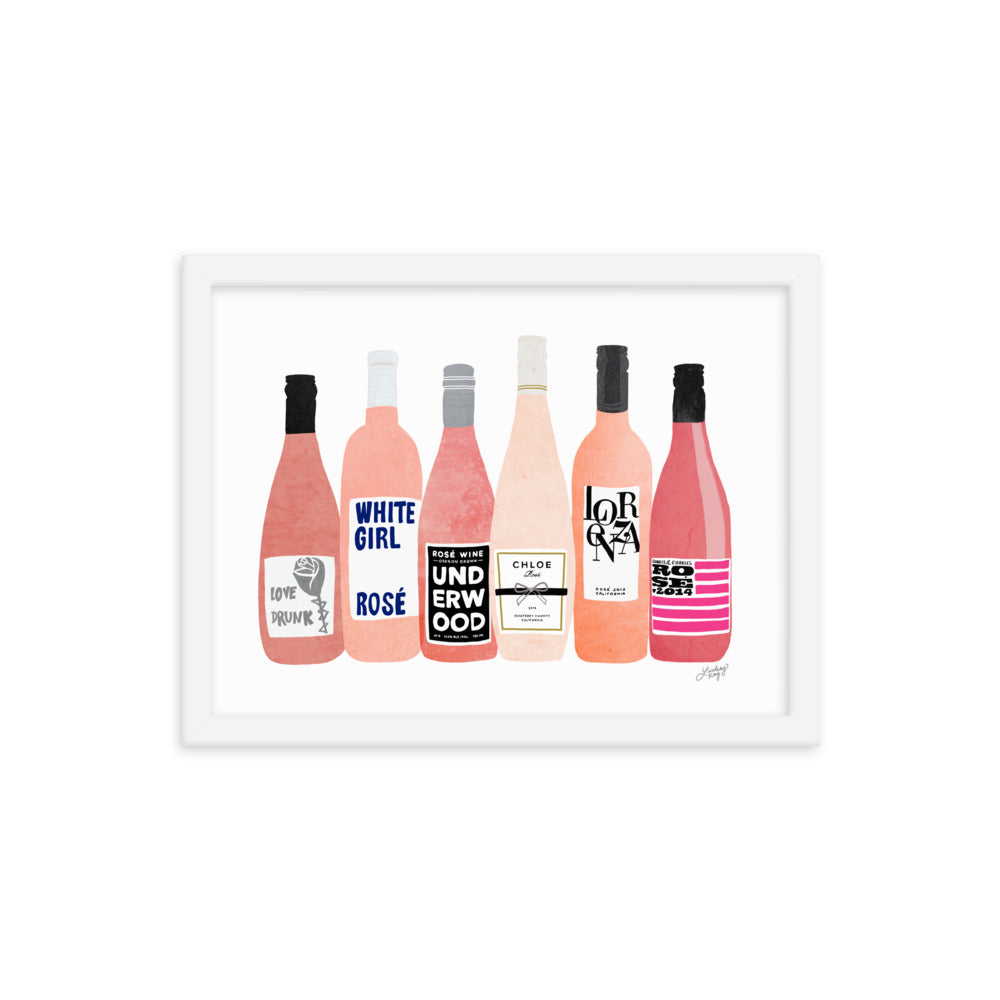 Rose Wine Bottles Illustration - Framed Matte Print - Lindsey Kay Collective
