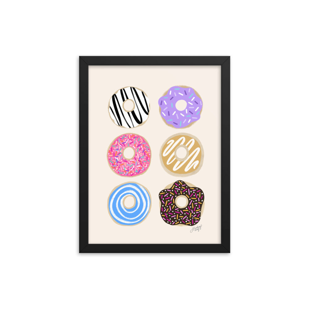 Ilustración colorida de donas - Lámina mate enmarcada