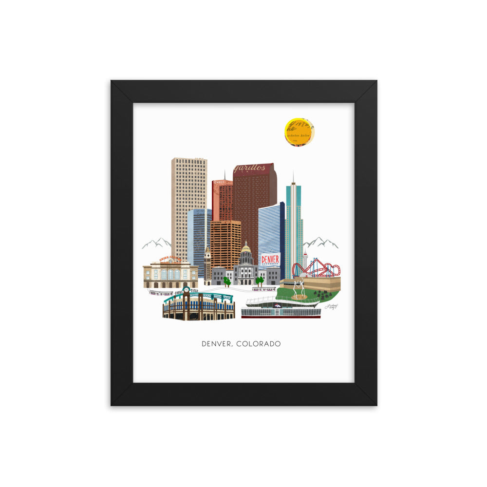 Downtown Denver Skyline Illustration - Framed Matte Print - Lindsey Kay Collective