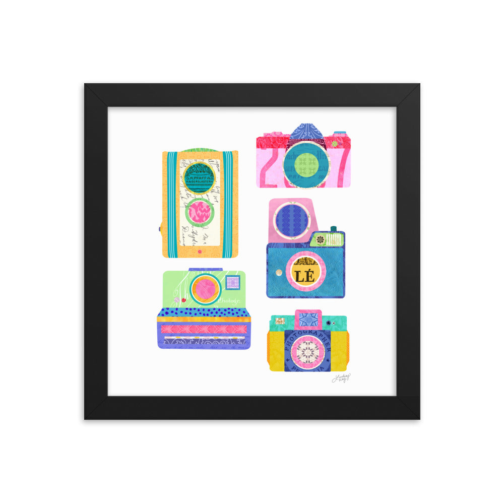 Colorful Cameras Collage - Framed Matte Print - Lindsey Kay Collective