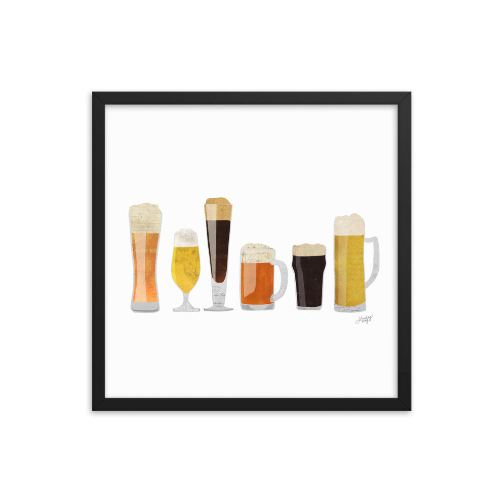 Beer Glasses Illustration - Framed Matte Print