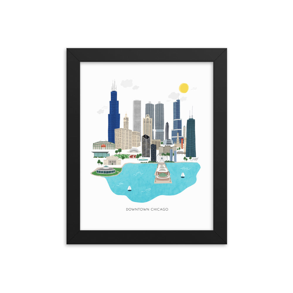 Downtown Chicago Skyline Illustration - Framed Matte Print - Lindsey Kay Collective