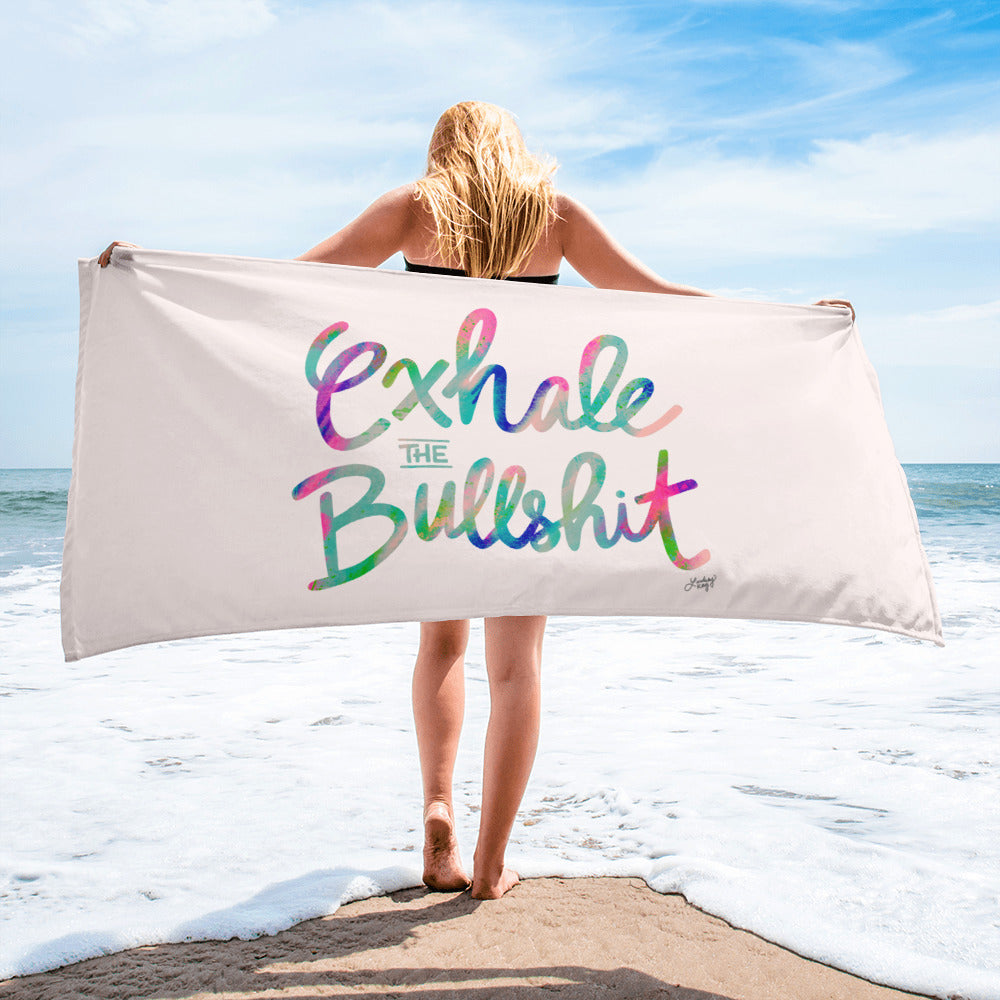 exhale the bullshit beach towel funny colorful lindsey kay co