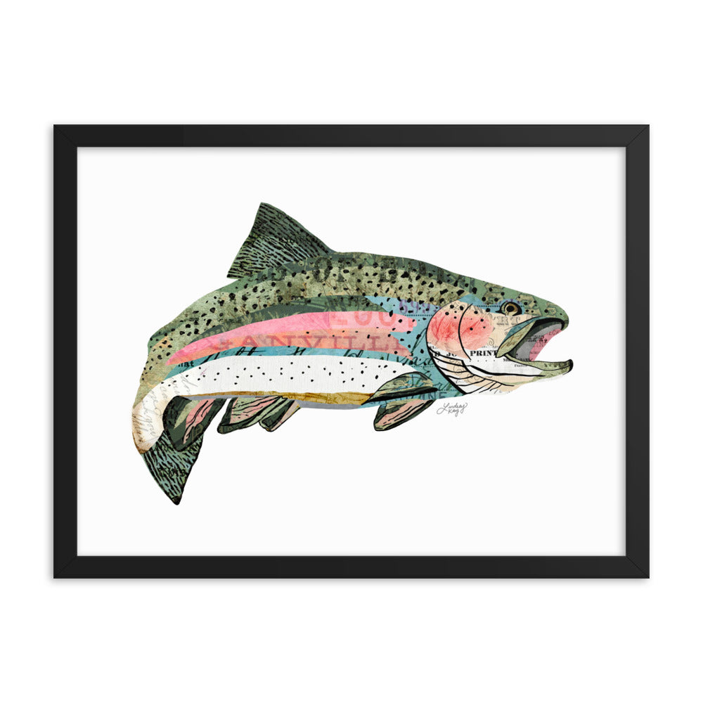 Rainbow Trout Collage - Framed Matte Print - Lindsey Kay Collective