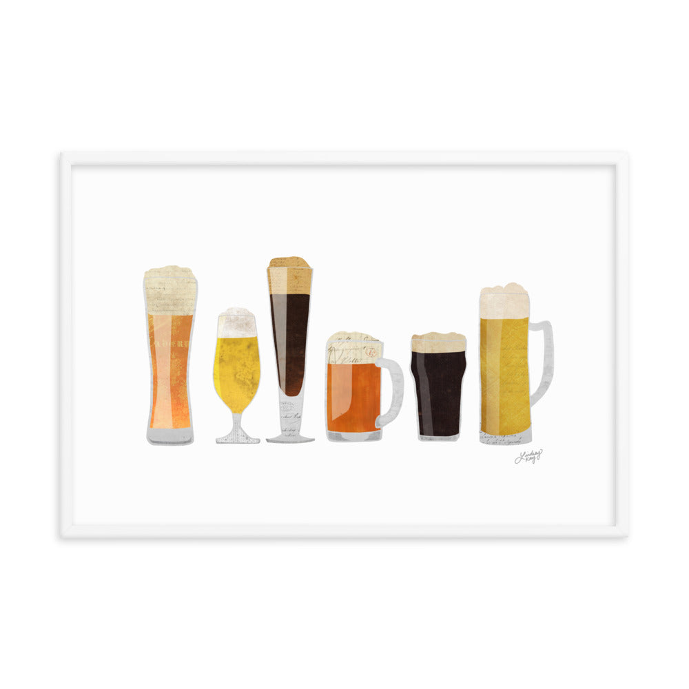 Beer Glasses Illustration - Framed Matte Print