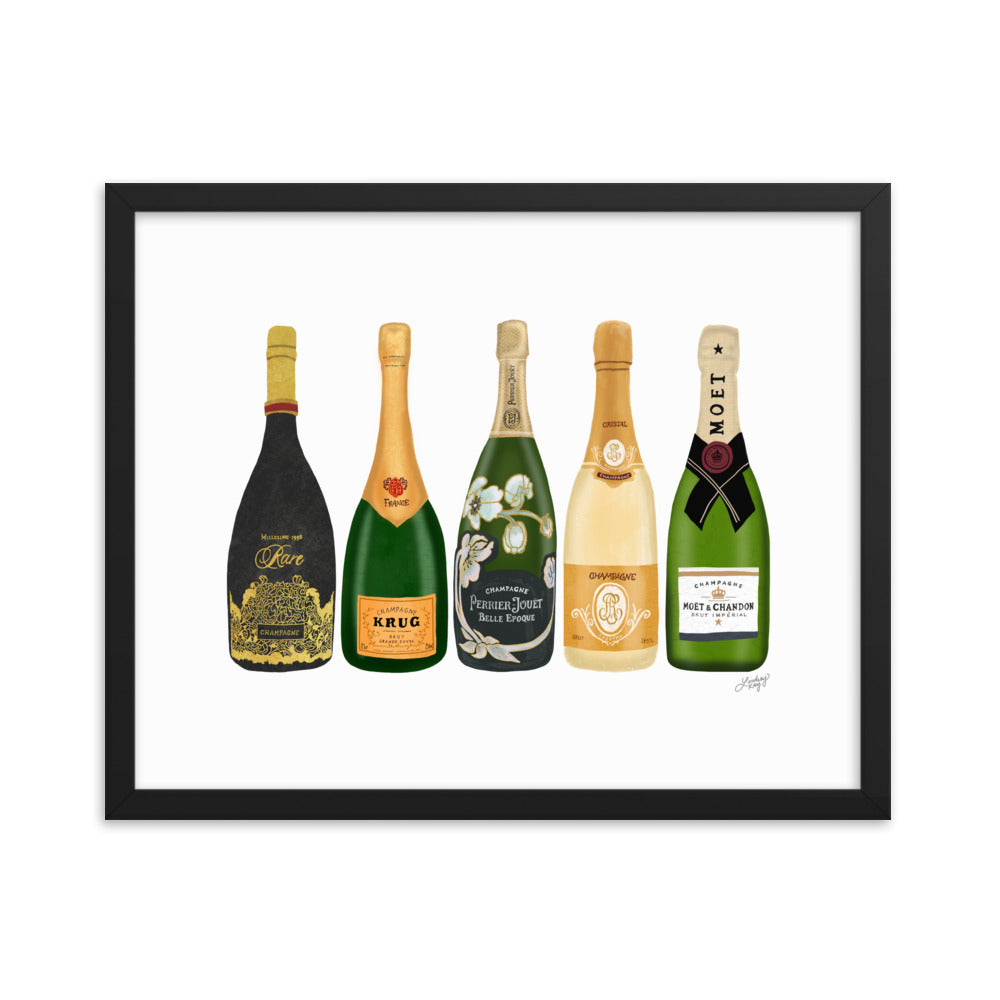 Champagne Bottles Illustration - Framed Matte Print