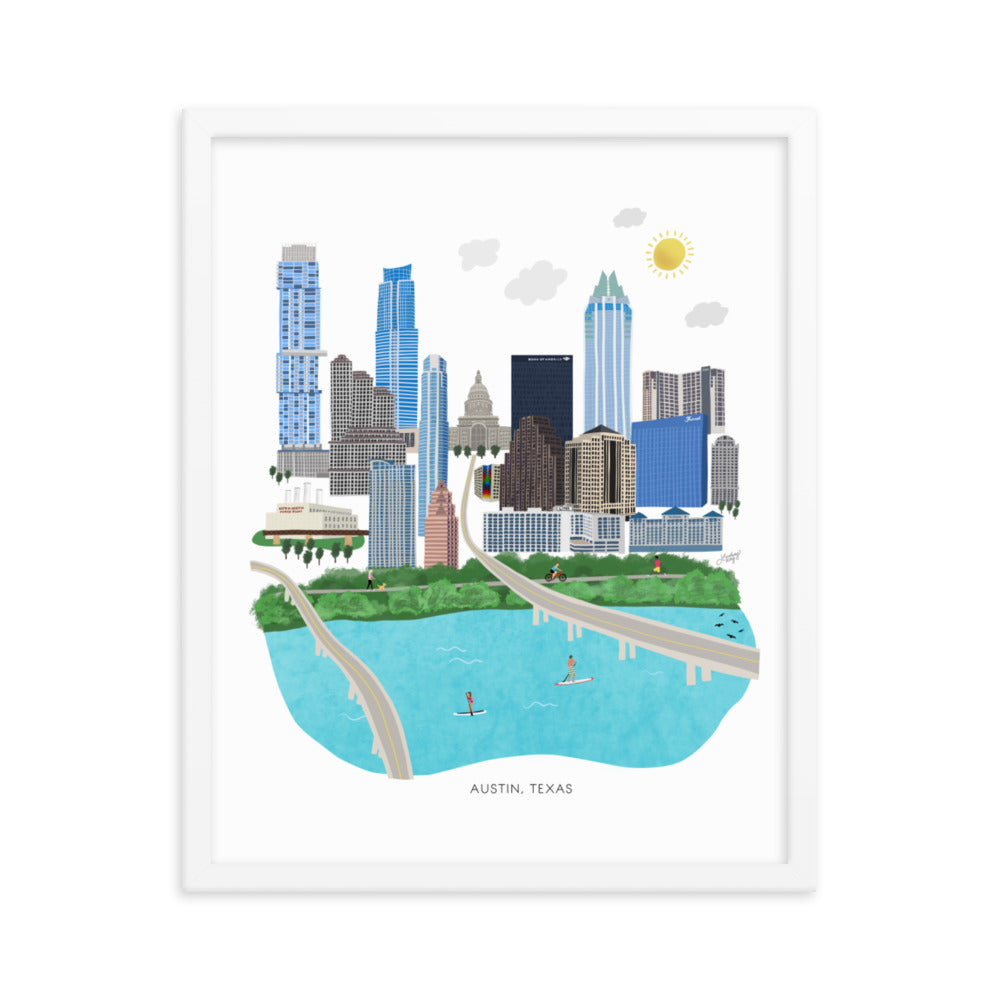 Austin Texas Illustration - Framed Matte Art Print - Lindsey Kay Collective